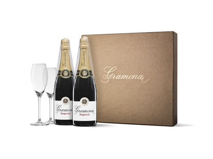 Estuche 2 botellas Gramona Imperial Brut con 2 copas